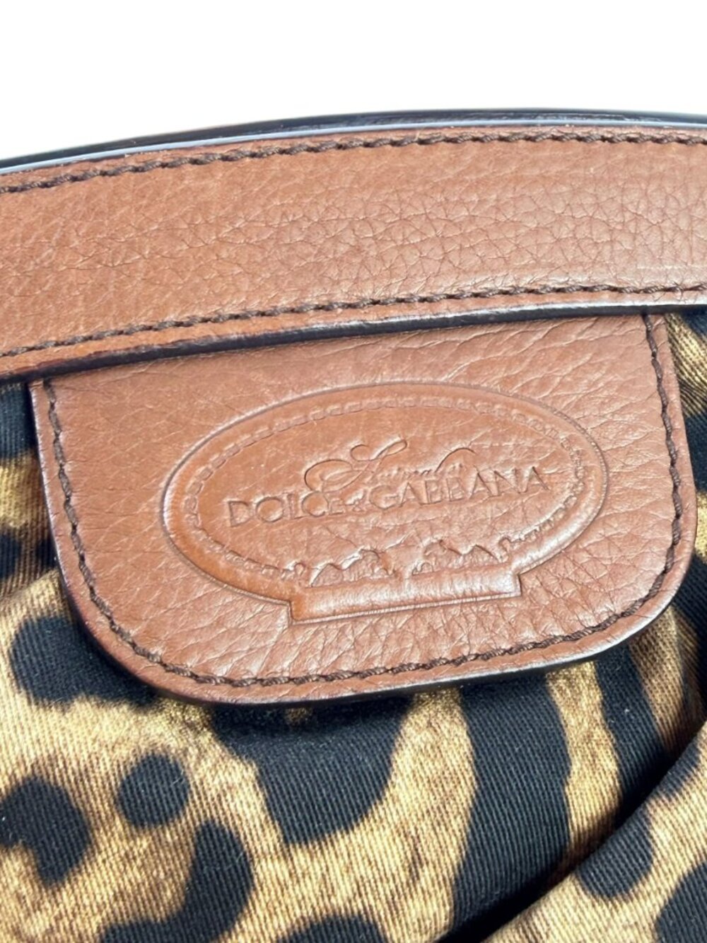 DOLCE & GABBANA Leopard Print Canvas and Brown Leather Satchel Bag Made in Italy - Picture 5 of 15